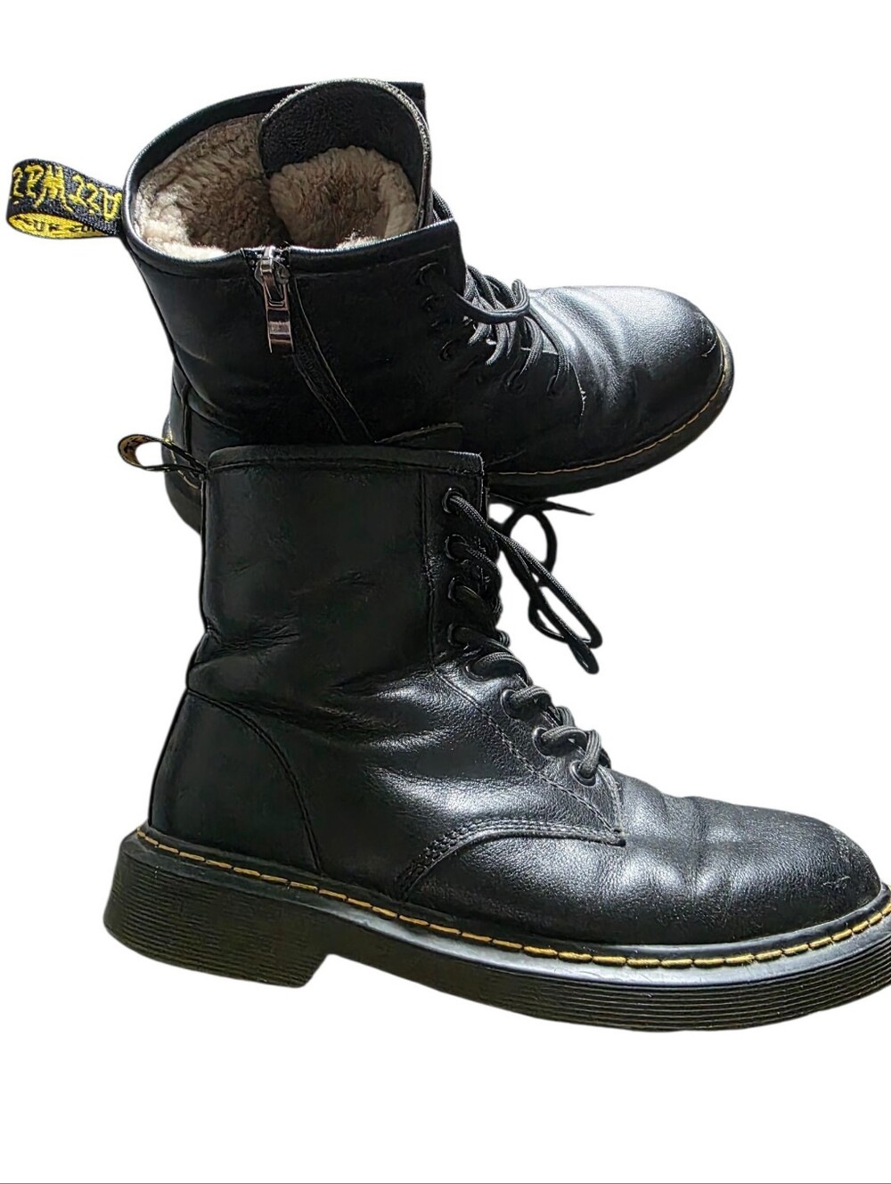 Black Leather Shearling Lined Doc Martens